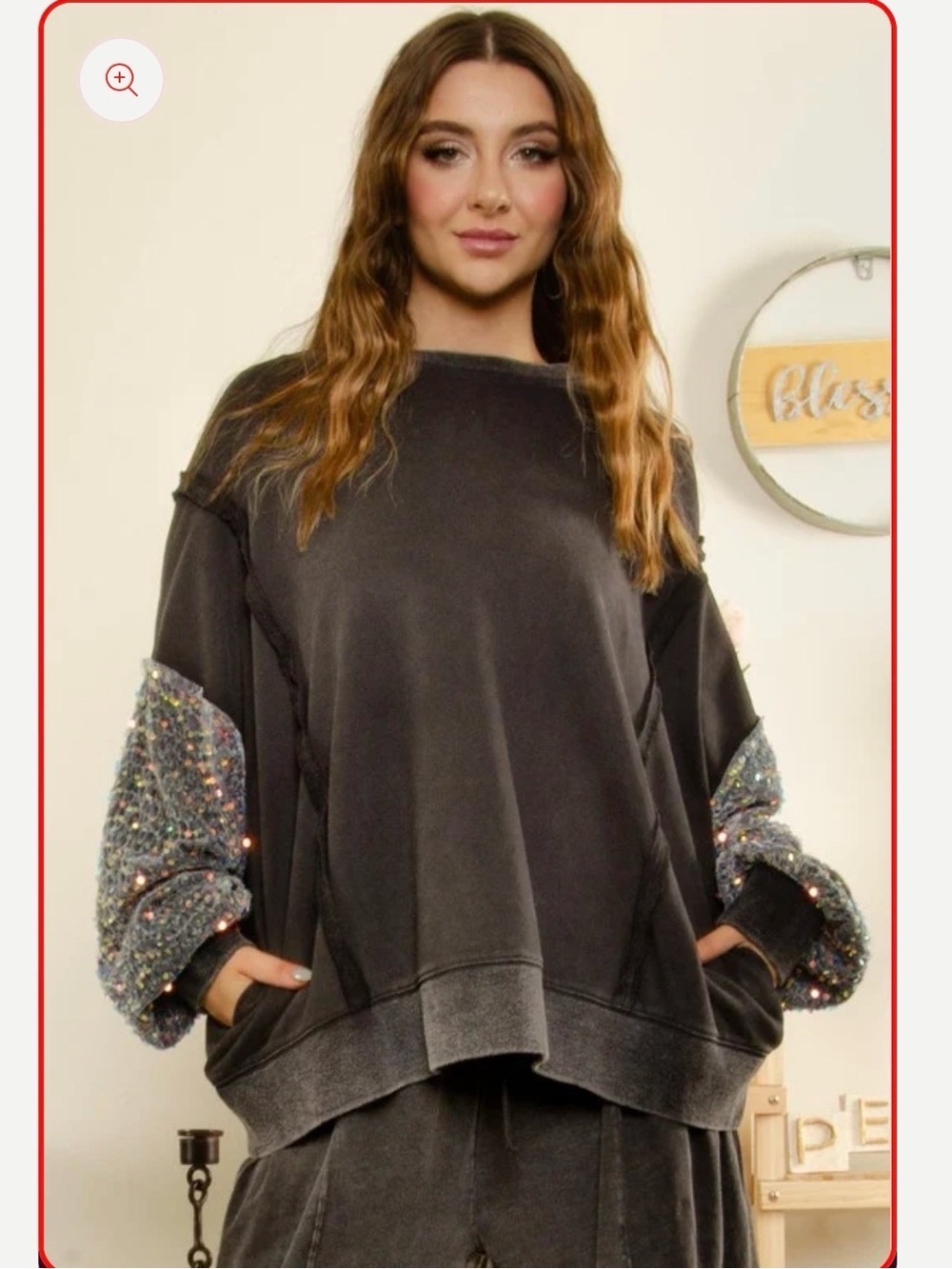 Velvet Black Pullover with Sequin-Embellished Sleeves